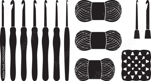 Crochet Hook and Yarn Skein Silhouette Vector