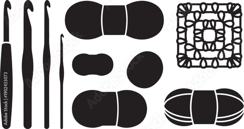 Crochet Hook and Yarn Skein Silhouette Vector