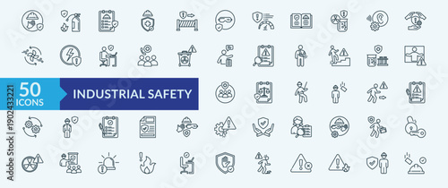 Industrial Safety - Icon Collection. Thin Outline Lineal Set contains such Icons as safety, ventilation, first aid and more. Simple web icons set