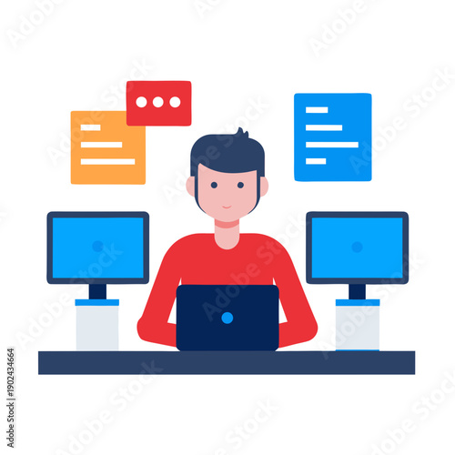 Developer working with multiple screens and code snippets