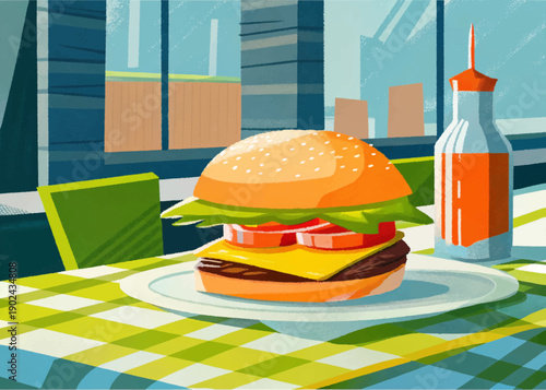 cheeseburger american food cuisine restaurant dining table meal gourmet traditional travel tourism culture culinary dish indoor hospitality fastfood classic beef grilled lunch dinner