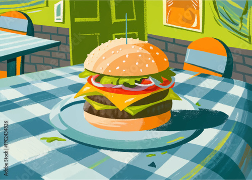 cheeseburger american food cuisine restaurant dining table meal gourmet traditional travel tourism culture culinary dish indoor hospitality fastfood classic beef grilled lunch dinner