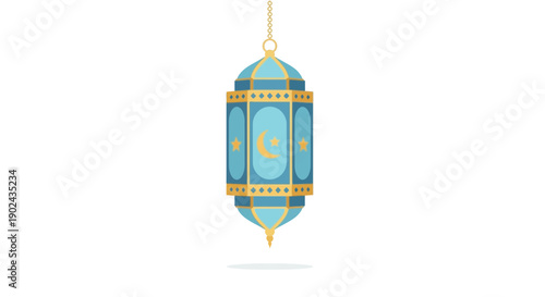Traditional Islamic Lantern Illustration with Crescent Moon for Ramadan Concept