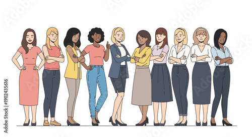 Group of Diverse Professional Women Standing Together with Crossed Arms
