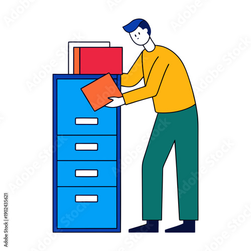 Person organizing files in a filing cabinet