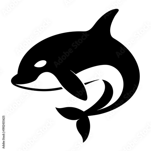 Stylized black and white dolphin silhouette