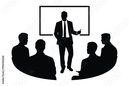 Businessman presenting to audience, lecture or training silhouette