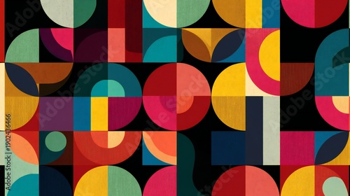 Colorful geometric abstract circles and squares background design modern art vibrant overlapping shapes for wallpaper poster banner
