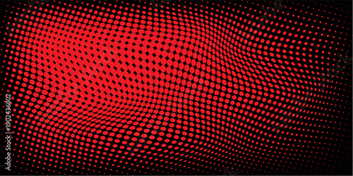 Polka dot red black halftone pattern. Gradient dots background. Modern vector illustration. Abstract curves. Points backdrop. Bright colors dotted spotted pattern