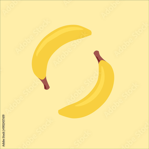 Two bananas on a yellow background, healthy food, vector illustration