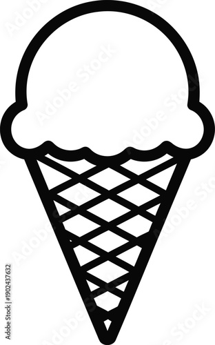 A simple black and white illustration of an ice cream cone