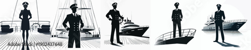 Silhouette Vector Illustration of a Captain Standing on a Boat