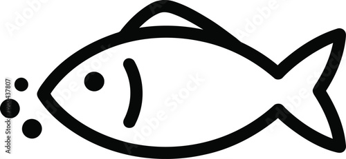 A simple black and white drawing of a fish with bubbles coming out of its mouth.