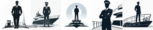 Silhouette Vector Illustration of a Captain Standing on a Boat