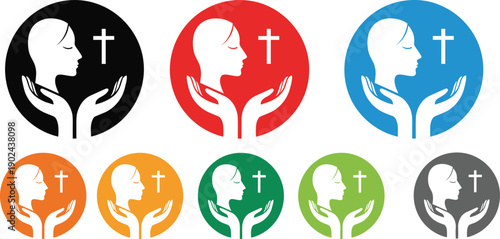 Christian prayer logo faith church worship religion cross spirituality hope charity care support icon set