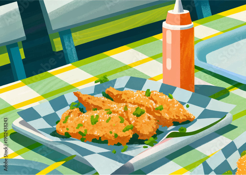 fried chicken american food cuisine restaurant dining table meal gourmet traditional travel tourism culture culinary dish indoor hospitality southern crispy dinner comfortfood