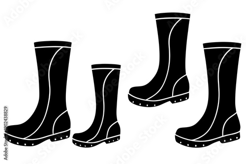 Waterproof Gardening Boots Silhouette Vector, Farm and Garden Design