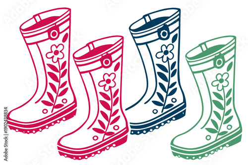 Protective Garden Boots Silhouette Vector Illustration, Yard Work Icon