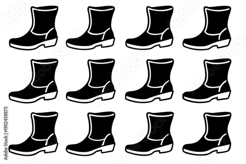 set of garden boots Silhouette Vector illustration isolated on white background 