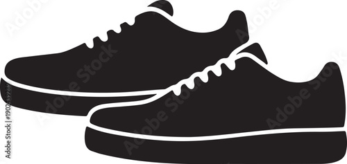 Black silhouette of two athletic shoes sneaker sneakers
