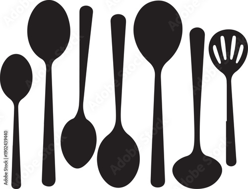 Black Silhouette of Various Spoons and Utensils kitchen