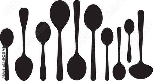 Black Silhouette Spoons in Various Sizes and Shapes