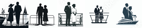 Silhouette of a Married Couple Standing on a Boat Vector Illustration