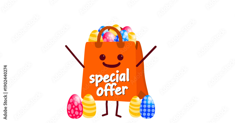 Fototapeta premium Easter bag sale illustration with eggs on sale, purchases with editable discount percentage and phrases for e-commerce, white background
