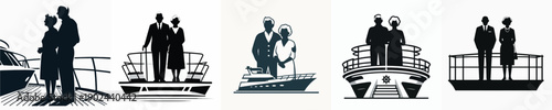 Silhouette of a Married Couple Standing on a Boat Vector Illustration
