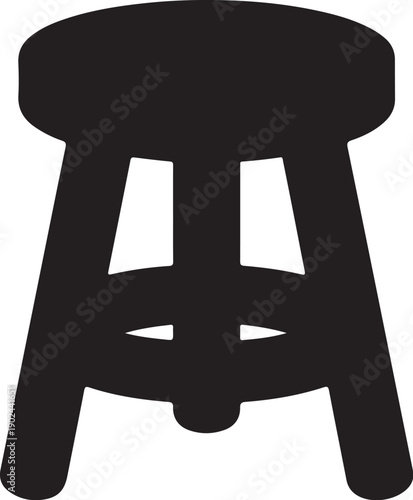 Black three legged stool with circular seat and triangular supports