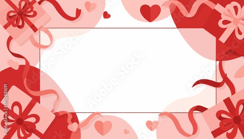 Valentine's Day Celebration Frame with Gifts and Hearts Surrounding a Central Blank Space