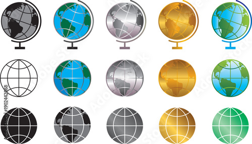 Black and white graphic of a globe with grid lines and a partial circle