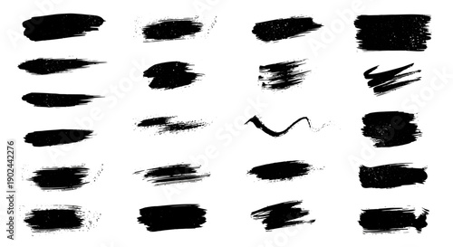 Set of 20 Black Brush Strokes for Artistic Backgrounds