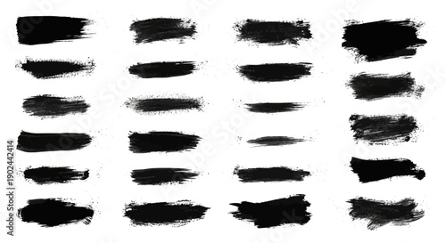 20 Black Brush Strokes with Textured Edges for Design