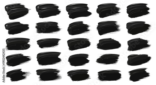 Glossy Black Paint Smears and Brush Strokes on White