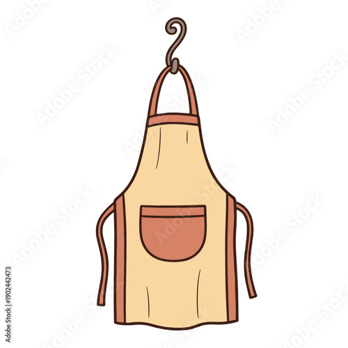 Cute kitchen apron illustration in naive child style for cooking classes and culinary branding