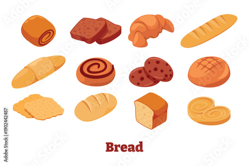 Bakery and bread products collection featuring assorted pastries and loaves