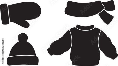 Knitting Yarn Ball and Needles Silhouette Set