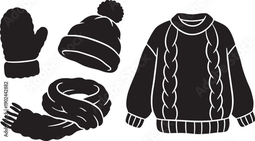 Knitting Yarn Ball and Needles Silhouette Set