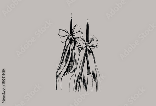 Hand drawn candle illustration. Vintage chandelier sketch. Candle clip art. Candle doodle. Line art, ink, minimalist style. Candles burning. Candelabra and candlestick. Ink sketch set isolated. Retro