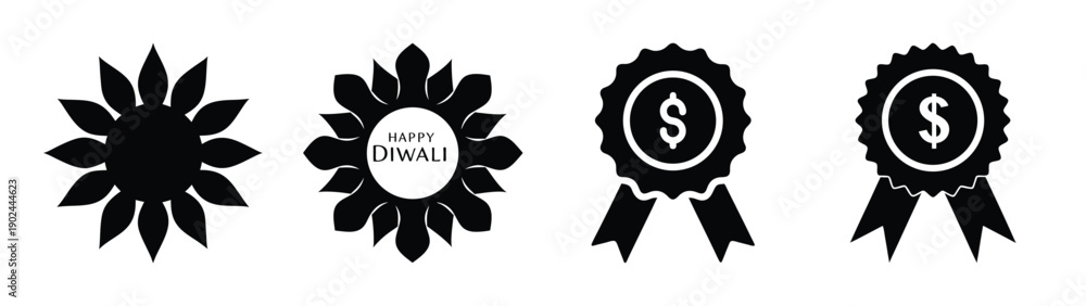 Fototapeta premium A set of black vector graphic ribbons and rosettes with various designs on a white background silhouette