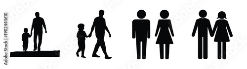 A set of black silhouette icons representing different family relationships on a white background