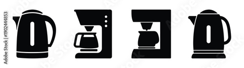 A set of modern kitchen appliance icons in silhouette mode