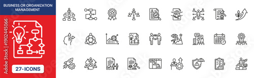 Business Organization Management Thin Line Icon Set