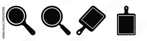 A set of kitchen utensil icons in a flat, minimal design silhouette