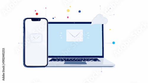 Email Communication Concept with Laptop and Smartphone Illustration