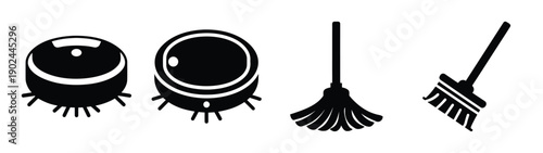 A minimalist vector graphic illustration of cleaning tools in silhouette mode