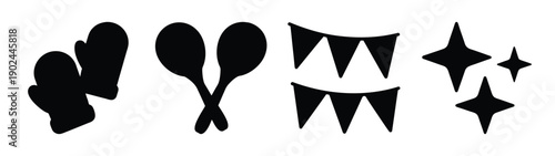 A set of festive party icons in silhouette mode
