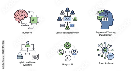 Collection of AI icons representing various artificial intelligence concepts and applications