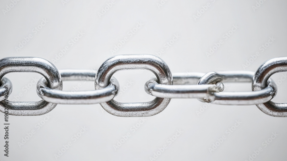 Obraz premium Close up view of metallic chain with shiny links, showcasing its strength and durability. image highlights interlocking design